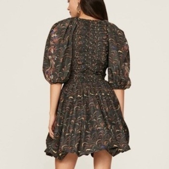 ULLA JOHNSON Gwen Dress Size 12 Obsidian Printed V Neck Puff Sleeve‎ Mini NEW - Picture 3 of 12